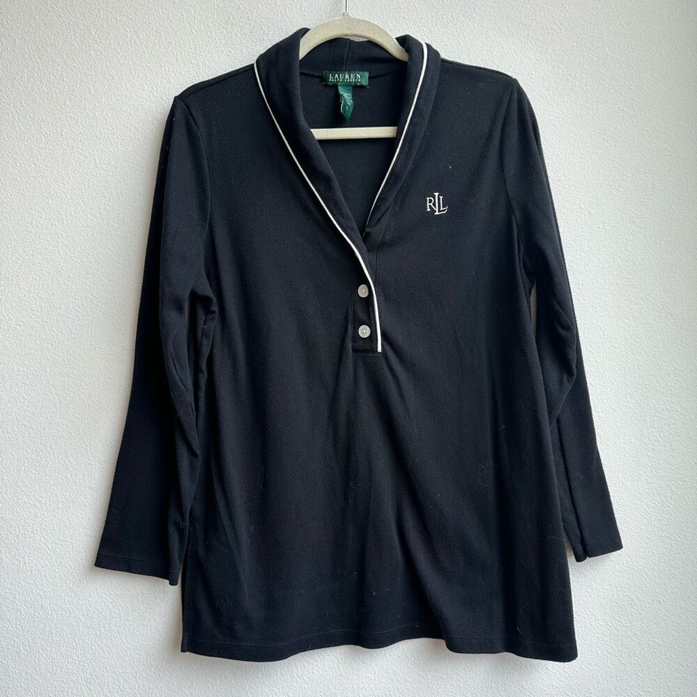 $5/$25 Ralph Lauren Shawl Collar Black White Collar Size Large Crest Mon…